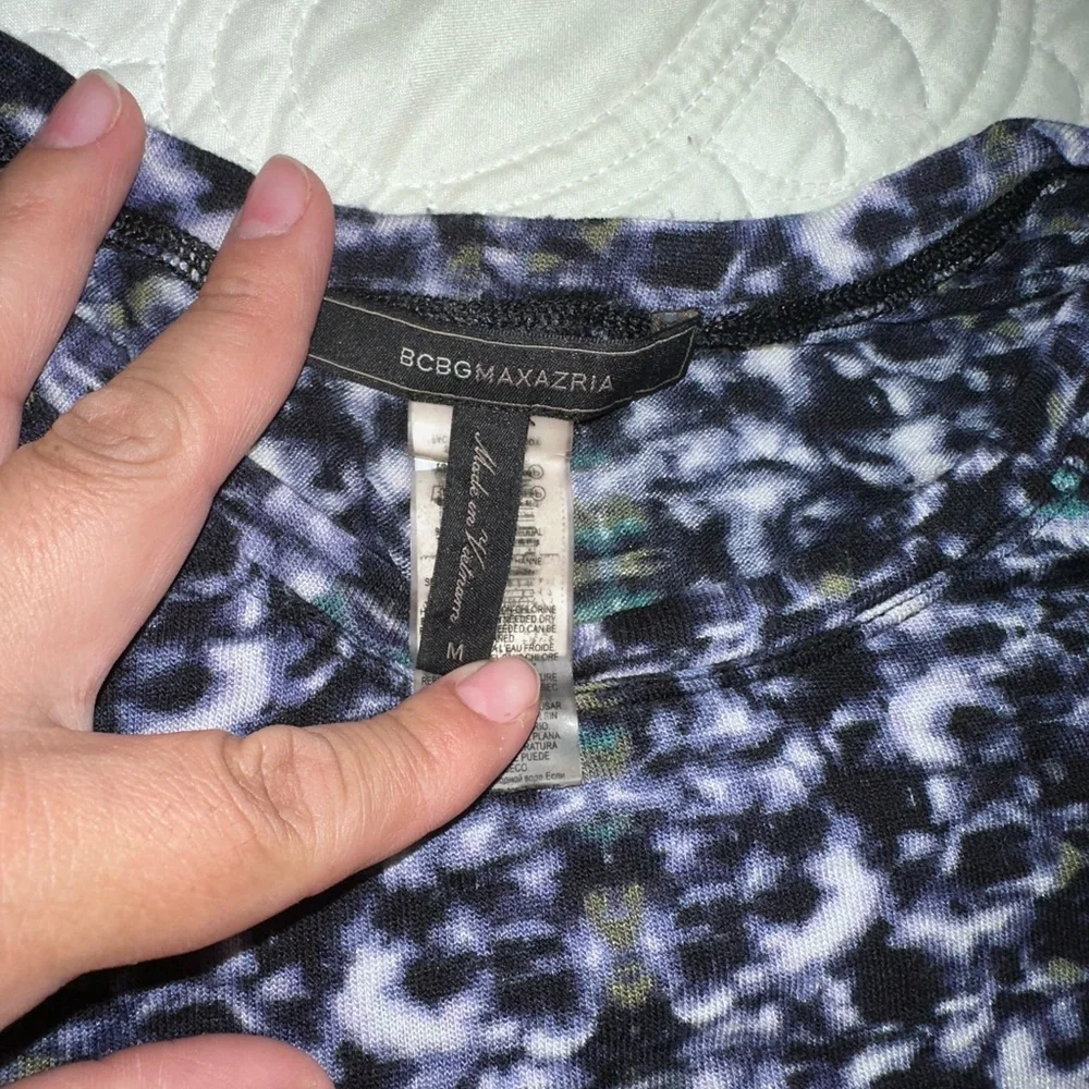BCBGMaxAzria Long Sleeve Abstract Print Top - Black & Purple - Picture 3 of 3